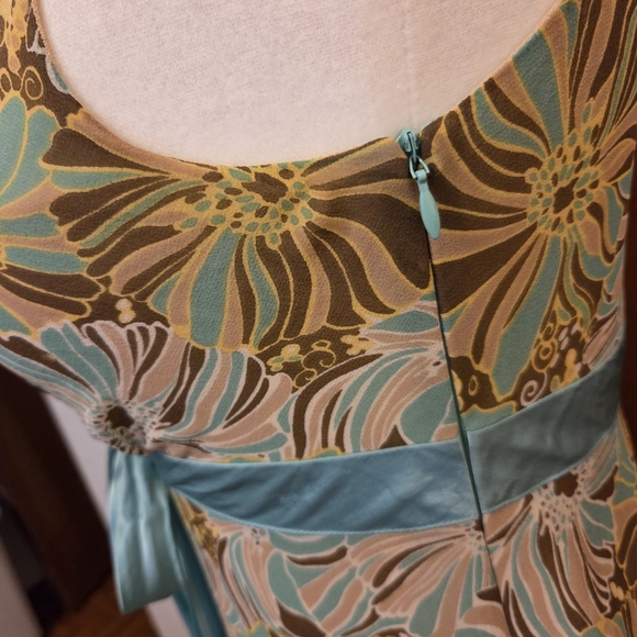 Nylon by Dex 100% Silk Floral Midi Dress - Blue/Brown - Size S - Picture 4 of 8